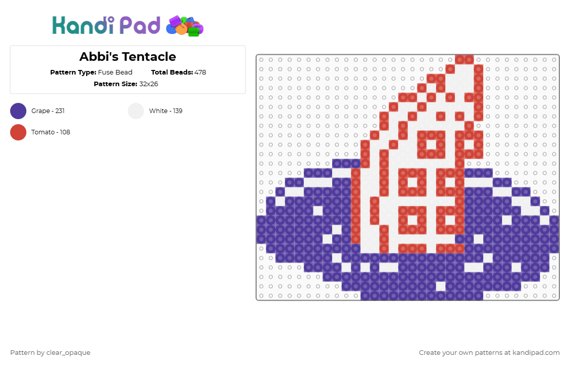 Abbi\'s Tentacle - Fuse Bead Pattern by clear_opaque on Kandi Pad - red,purple,omori,abbi,tentacle