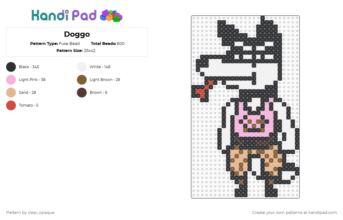 Doggo - Fuse Bead Pattern by clear_opaque on Kandi Pad - black,white,tan,beige,pink,colorful,undertale,doggo