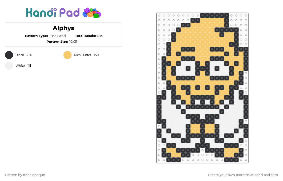 Alphys - Fuse Bead Pattern by clear_opaque on Kandi Pad - yellow,white,undertale,alphys,character,video games,gaming,dralphys
