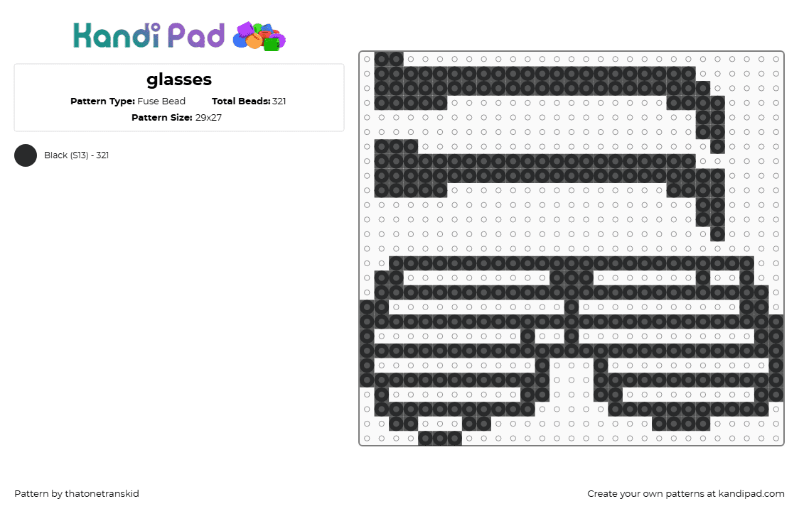 glasses - Fuse Bead Pattern by thatonetranskid on Kandi Pad - black