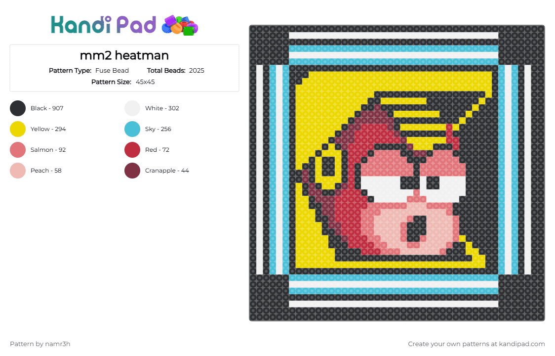 mm2 heatman - Fuse Bead Pattern by namr3h on Kandi Pad - black,light blue,yellow,red