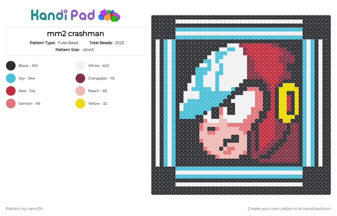mm2 crashman - Fuse Bead Pattern by namr3h on Kandi Pad - black, light blue, red