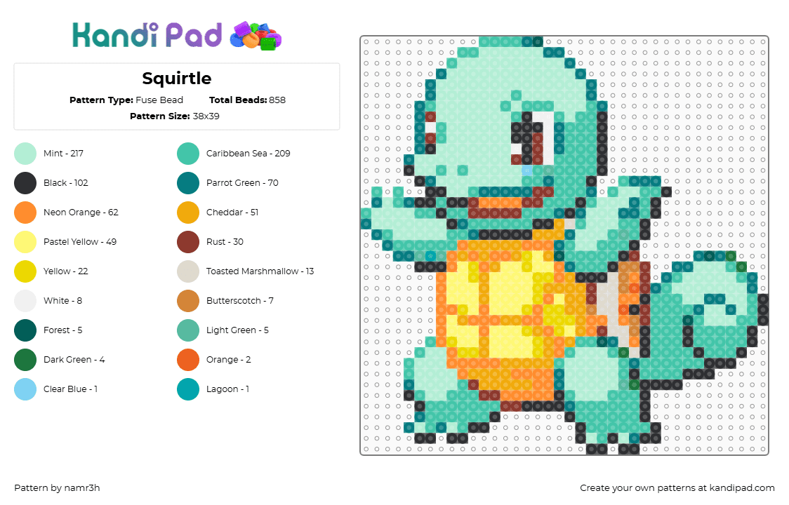 Squirtle - Fuse Bead Pattern by namr3h on Kandi Pad - teal,light blue,orange