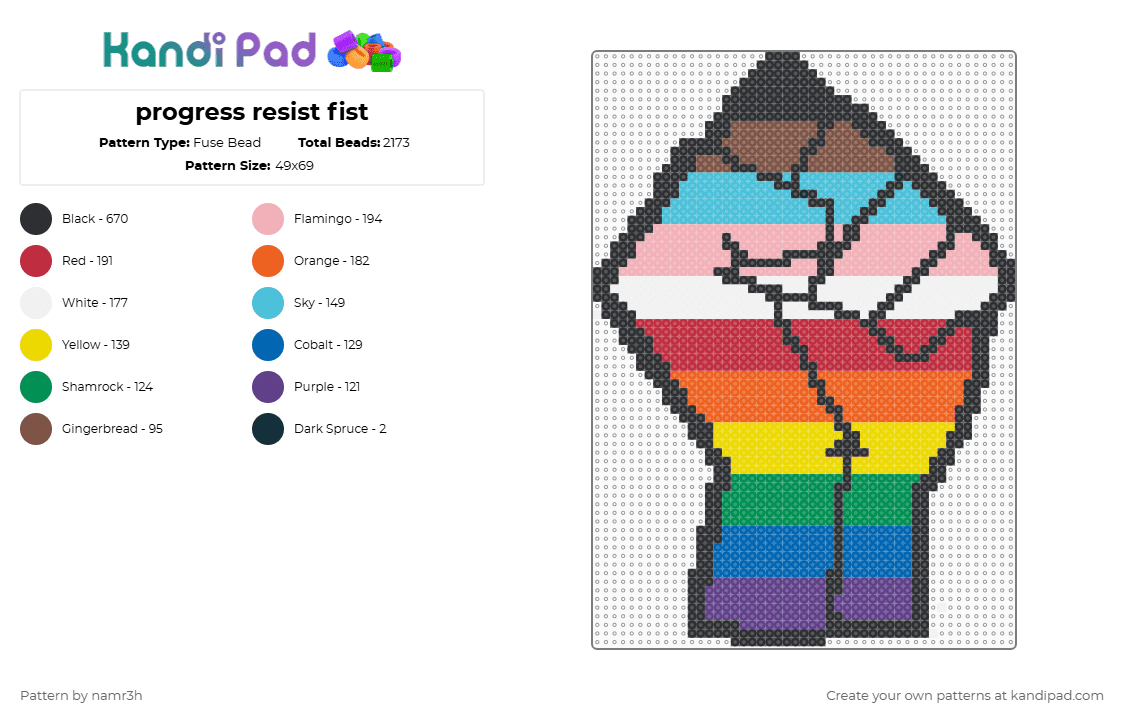 progress resist fist - Fuse Bead Pattern by namr3h on Kandi Pad - beige, blue, colorful, orange