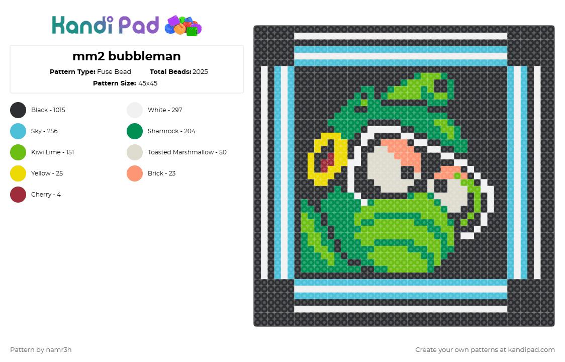 mm2 bubbleman - Fuse Bead Pattern by namr3h on Kandi Pad - black, bubbleman, character, frame, gaming, green, light blue, mega man, mm2, panel, portrait, robot, video game