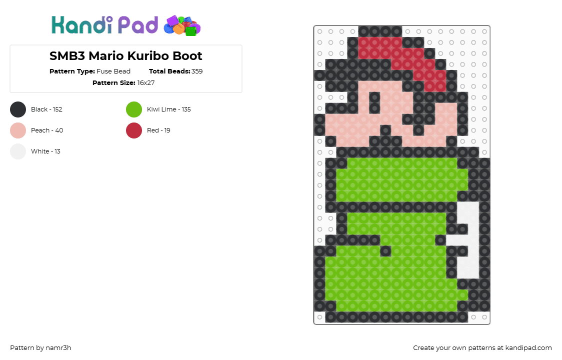 SMB3 Mario Kuribo Boot - Fuse Bead Pattern by namr3h on Kandi Pad - green