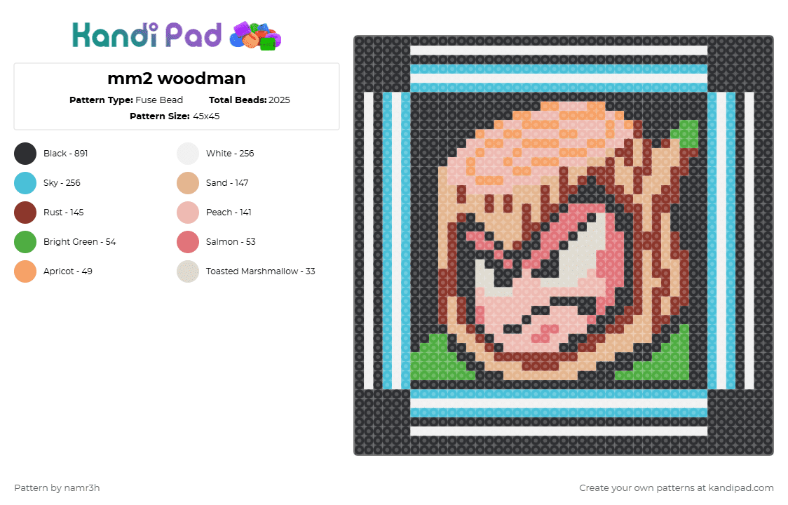 mm2 woodman - Fuse Bead Pattern by namr3h on Kandi Pad - wood man,mega man,sega,character,portrait,frame,megaman,woodman,video game,robot,gaming,black,light blue,beige,red