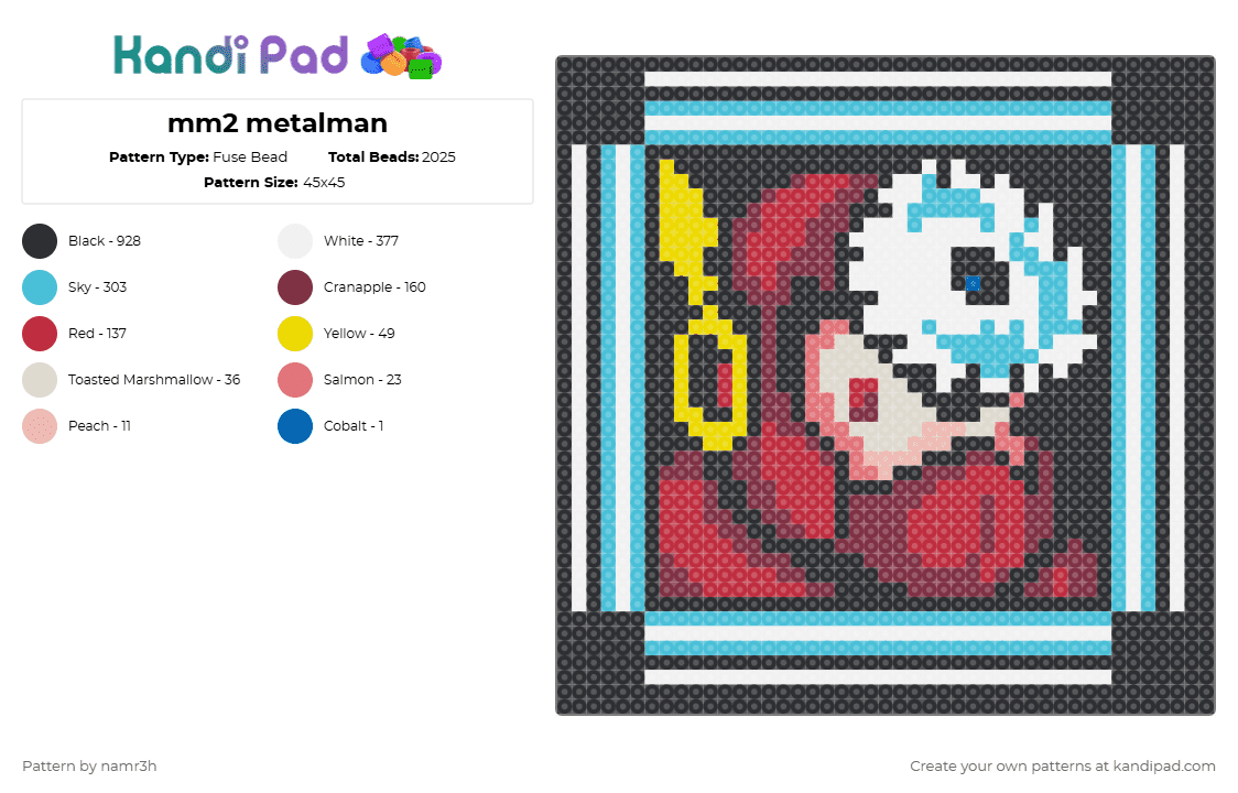mm2 metalman - Fuse Bead Pattern by namr3h on Kandi Pad - metalman,mega man,portrait,character,video game,frame,sega,megaman,robot,capcom,gaming,black,light blue,brown,red