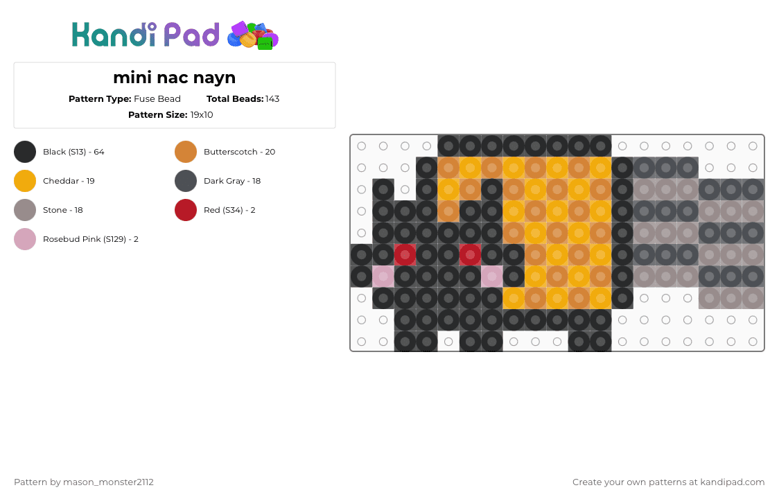 mini nac nayn - Fuse Bead Pattern by mason_monster2112 on Kandi Pad - orange,gray