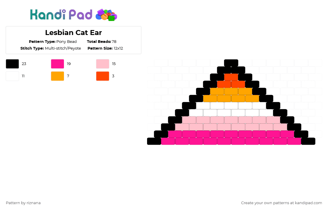 Lesbian Cat Ear - Pony Bead Pattern by riznana on Kandi Pad - pink,queer,pride,lesbian,cat ear