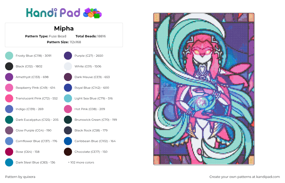 Mipha - Fuse Bead Pattern by quixera on Kandi Pad - purple,pink,light blue,blue