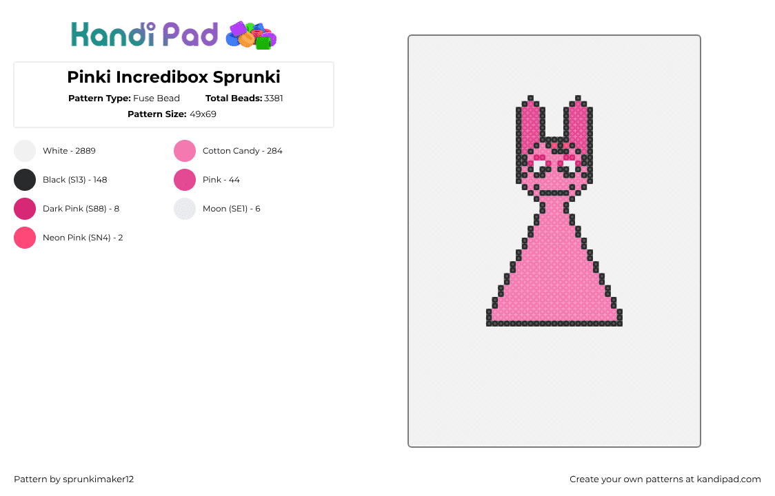 Pinki Incredibox Sprunki Fuse Bead Pattern - Kandi Pad | Kandi Patterns ...