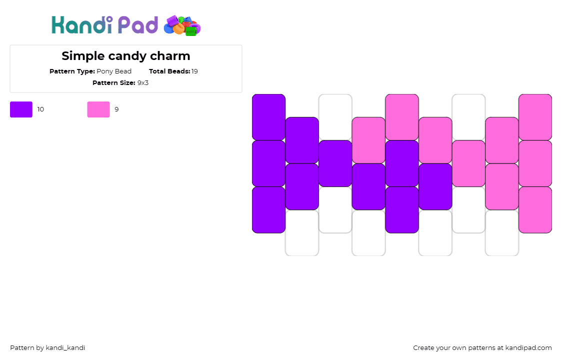 Simple candy charm - Pony Bead Pattern by kandi_kandi on Kandi Pad - candy,cute,sweet,whimsical,simple,playful,pink,purple