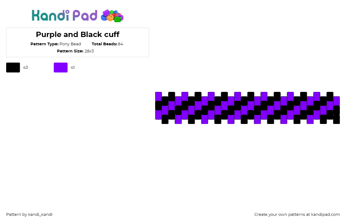 Purple and Black cuff - Pony Bead Pattern by kandi_kandi on Kandi Pad - stripes,cuff,purple,black,striking,minimalist,bold,contrasting