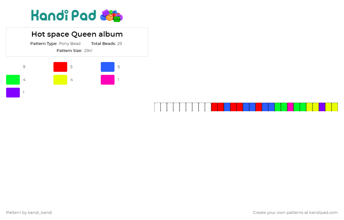 Hot space Queen album - Pony Bead Pattern by kandi_kandi on Kandi Pad - queen,band,music,singles,cuff,tribute,iconic,unique,creative,colorful