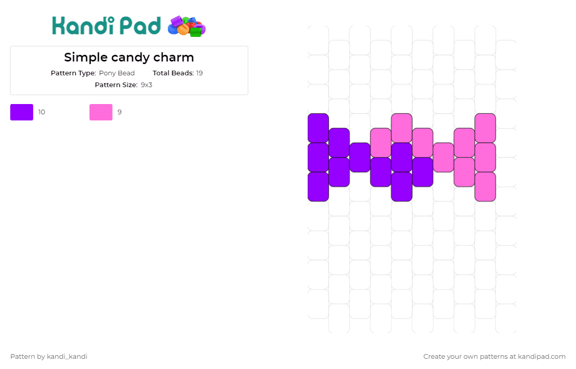 Simple candy charm - Pony Bead Pattern by kandi_kandi on Kandi Pad - candy,charm,cute,sweet,whimsical,simple,playful,delightful,pink,purple