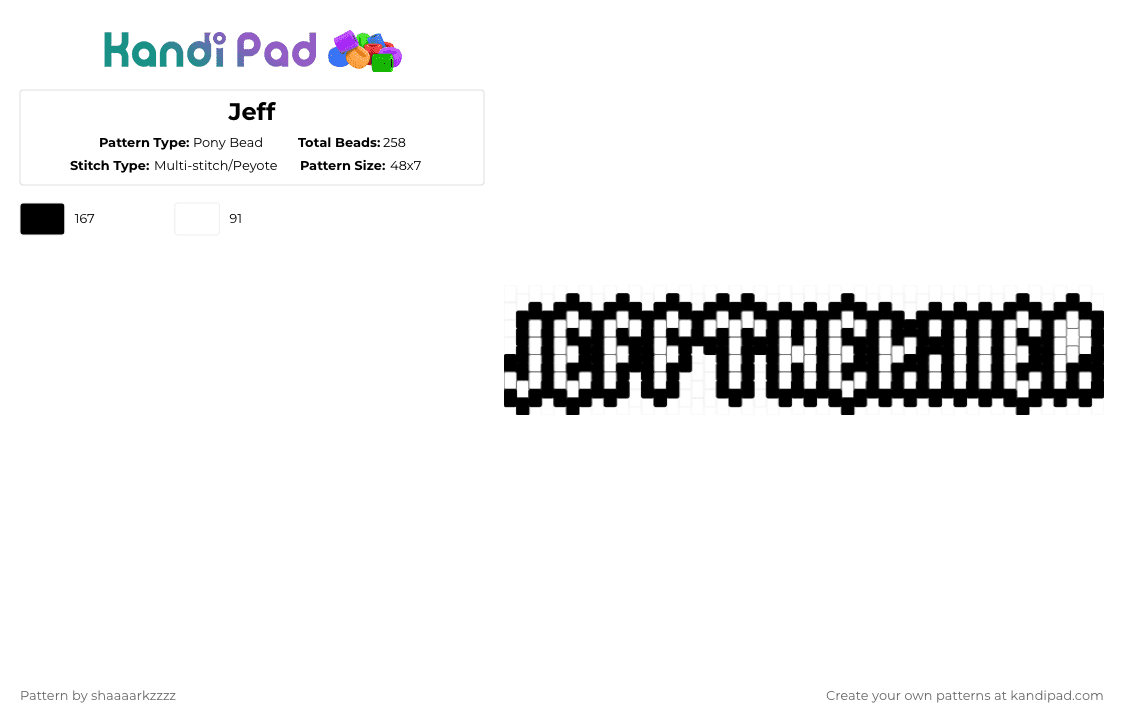 Jeff - Pony Bead Pattern by shaaaarkzzzz on Kandi Pad - white,black