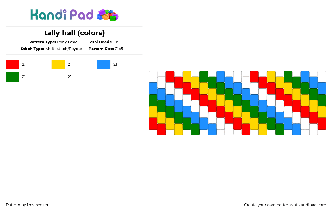 tally hall (colors) - Pony Bead Pattern by frostseeker on Kandi Pad - red,yellow,light blue,green