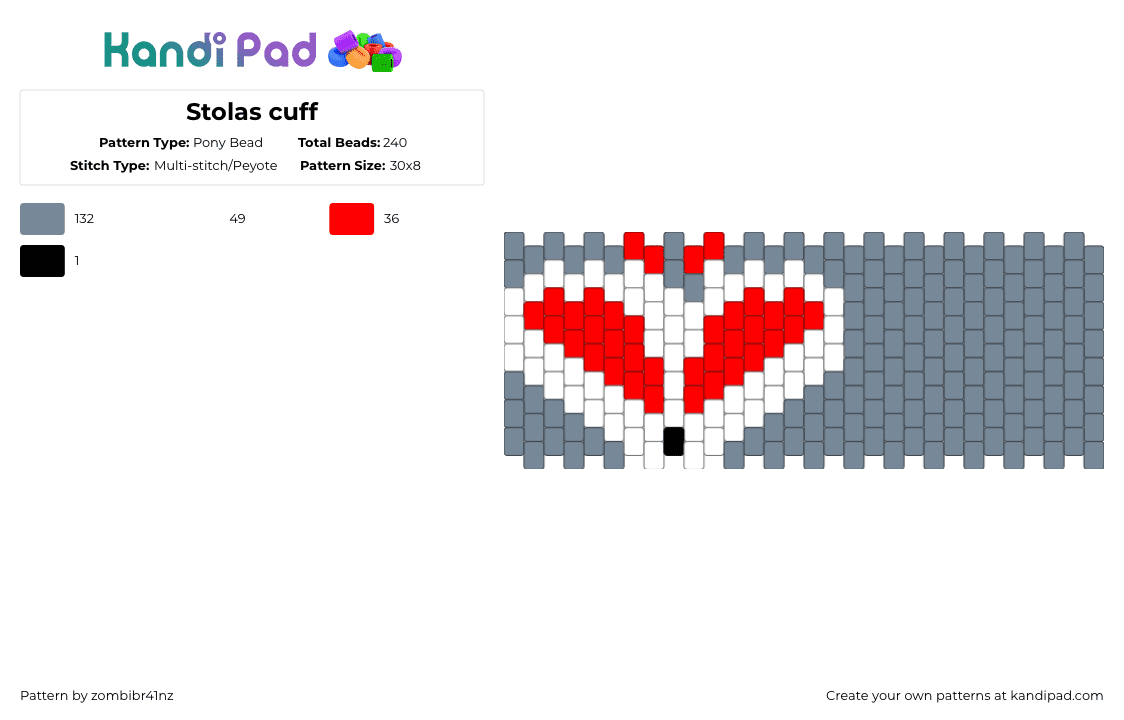 Stolas cuff - Pony Bead Pattern by zombibr41nz on Kandi Pad - gray,helluva boss,cuff,stolas