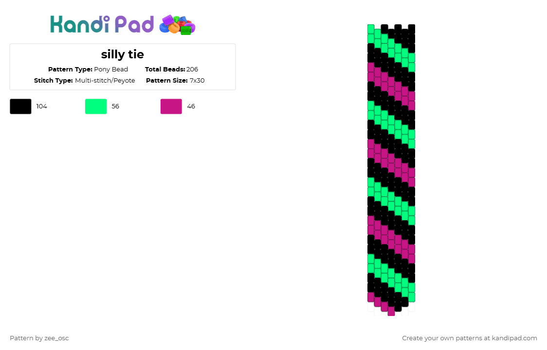 silly tie - Pony Bead Pattern by vixcore on Kandi Pad - pink,teal