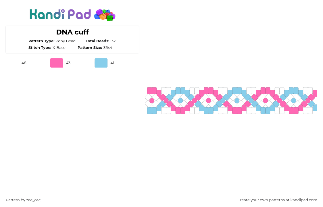 DNA cuff - Pony Bead Pattern by vixcore on Kandi Pad - light blue,pink