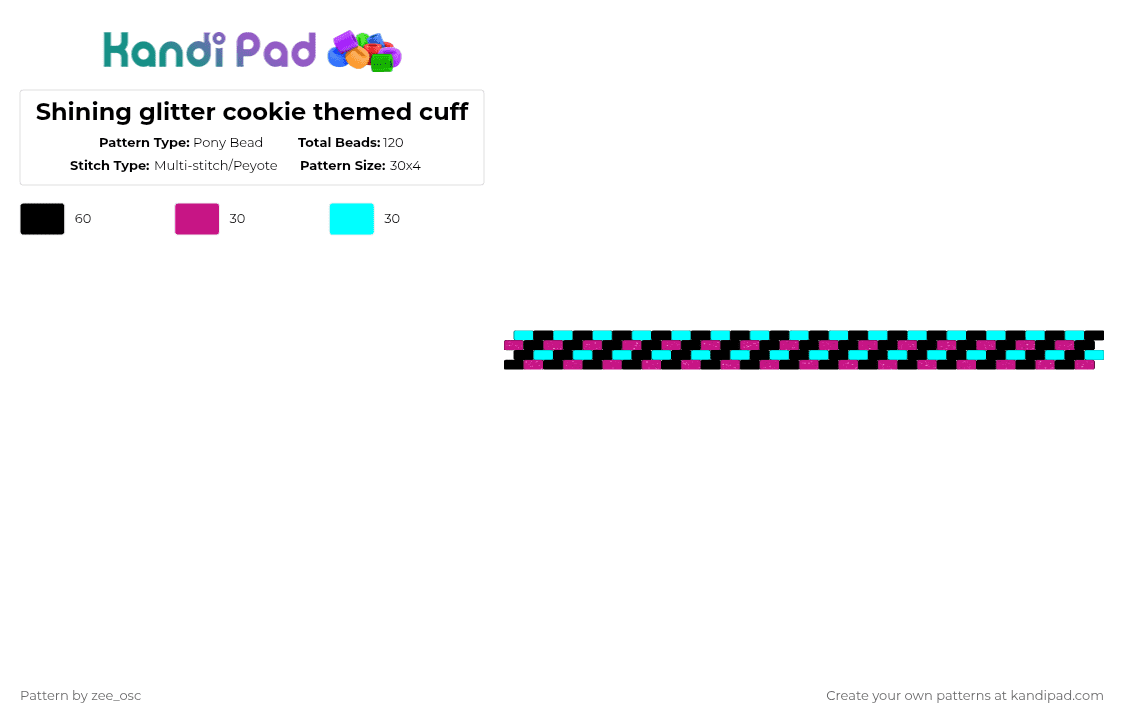 Shining glitter cookie themed cuff - Pony Bead Pattern by vixcore on Kandi Pad - pink,light blue