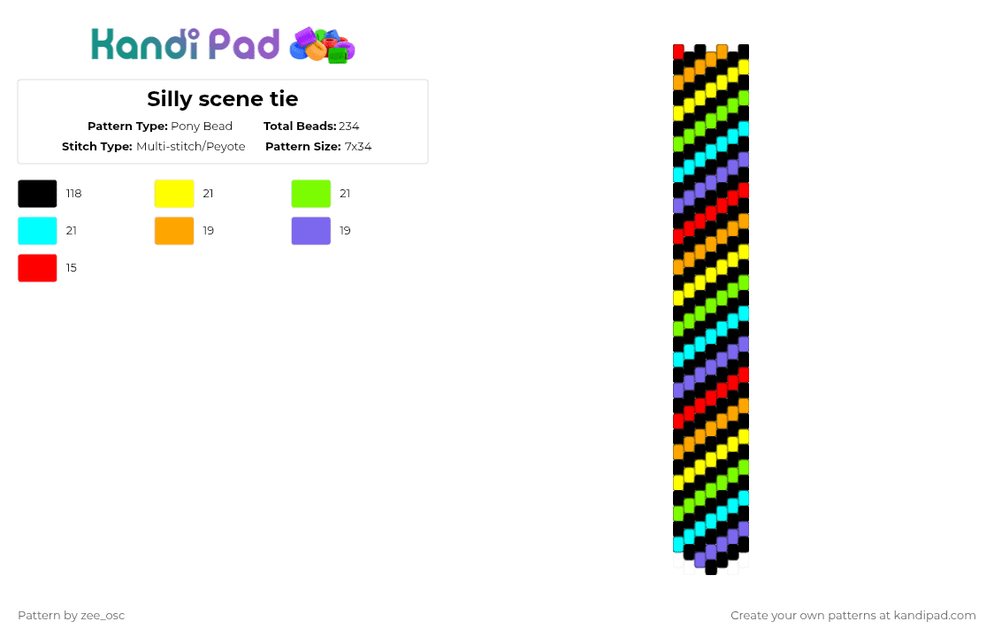 Silly scene tie - Pony Bead Pattern by vixcore on Kandi Pad - black,yellow,light blue,colorful
