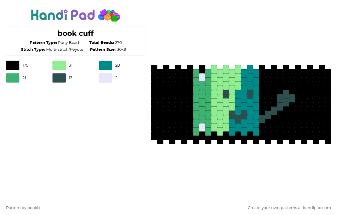 book cuff - Pony Bead Pattern by vixcore on Kandi Pad - black,teal,bfdi,bfdia,bfb,tpot,book,bookisgoingtowinbfdiaguys,dictionary,bookix
