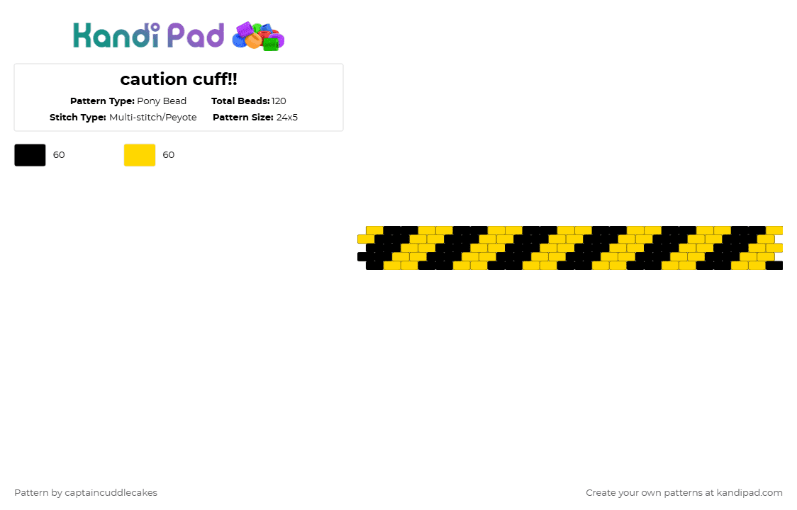 caution cuff!! - Pony Bead Pattern by bookix on Kandi Pad - black,yellow,silly