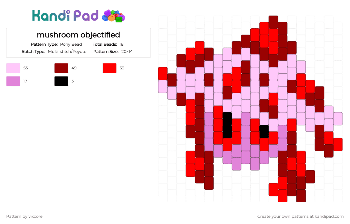 mushroom objectified - Pony Bead Pattern by vixcore on Kandi Pad - mushroom, object shows, objectified, pink, red, web comic