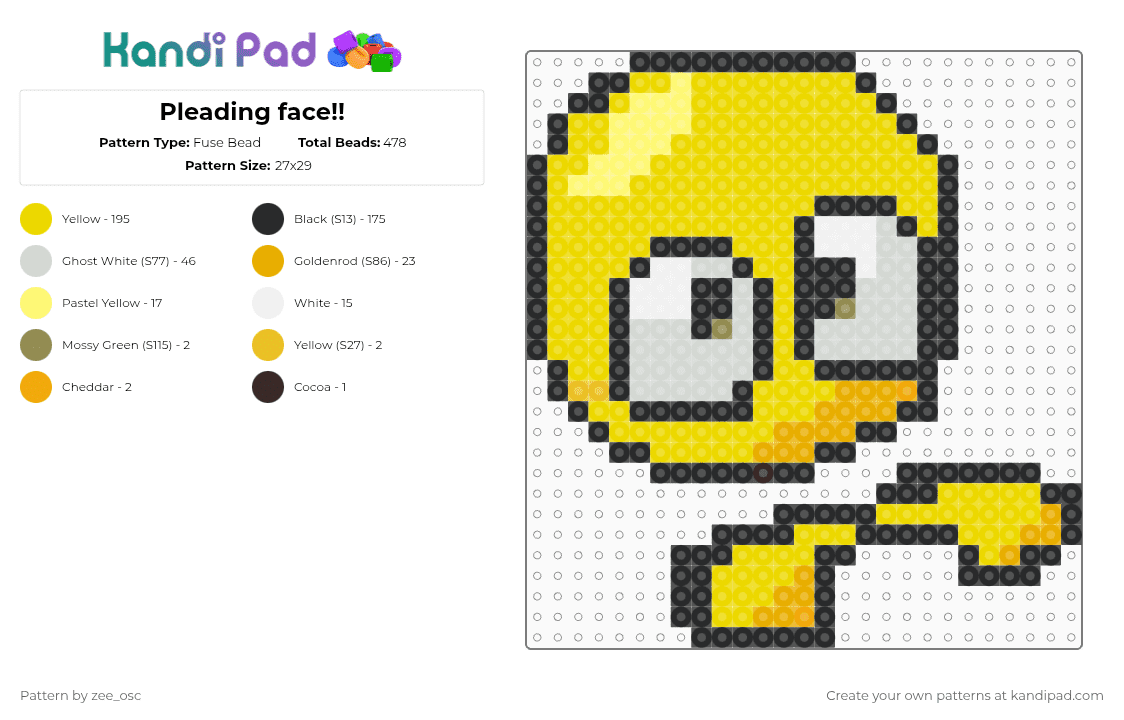 Pleading face!! - Fuse Bead Pattern by vixcore on Kandi Pad - yellow