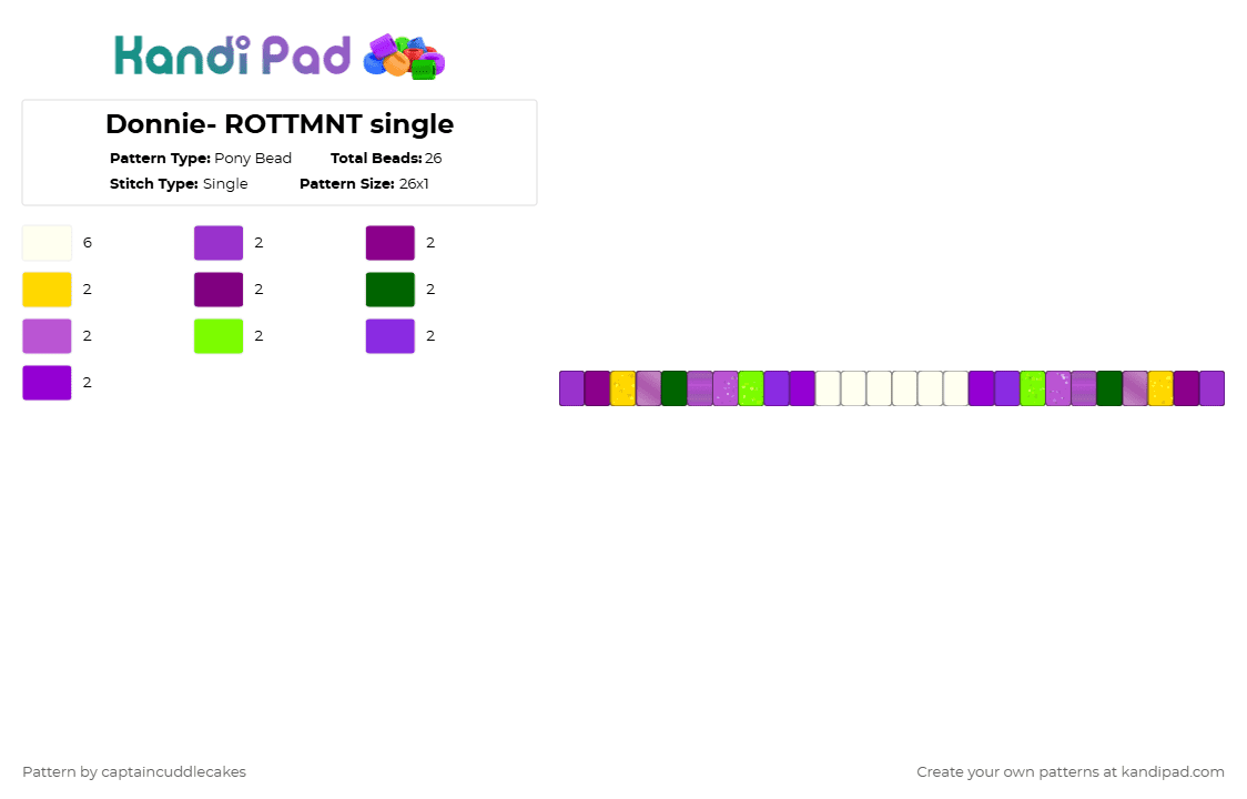 Donnie- ROTTMNT single - Pony Bead Pattern by vixcore on Kandi Pad - purple,pink,tmnt,rottmnt,silly,teenage mutant ninga turtles,rise of the tmnt