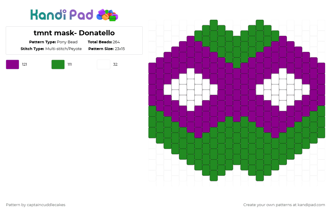 tmnt mask- Donatello - Pony Bead Pattern by vixcore on Kandi Pad - pink,green,silly,tmnt,awesome,teenage mutant ninja turtles