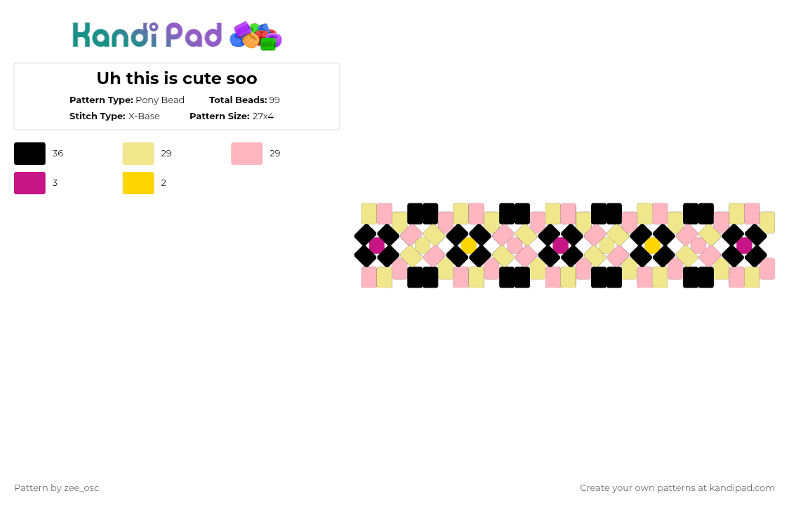 Uh this is cute soo - Pony Bead Pattern by vixcore on Kandi Pad - pink, yellow