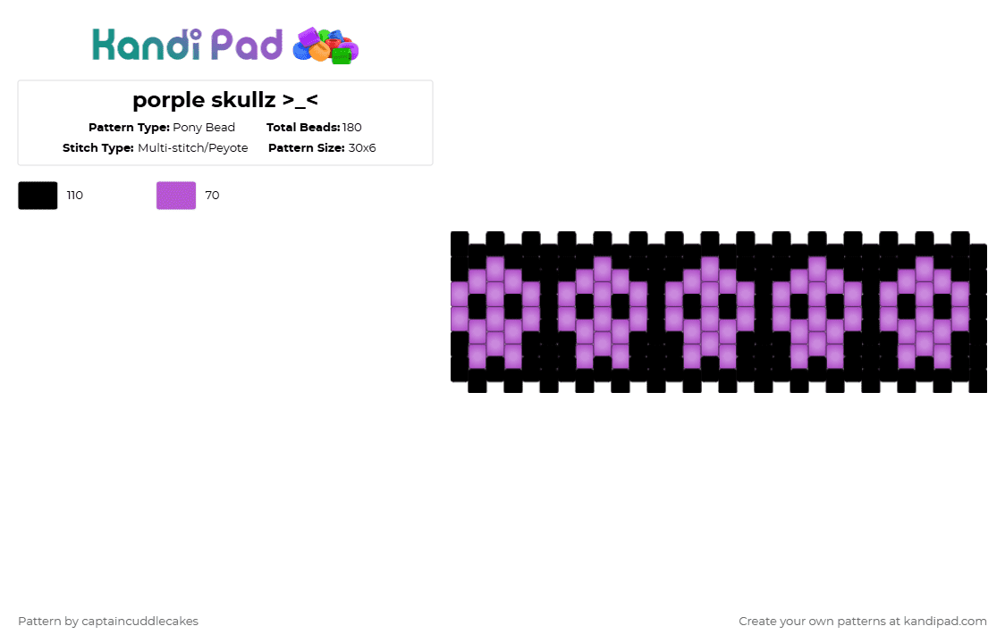 porple skullz >_ - Pony Bead Pattern by bookix on Kandi Pad - black,pink