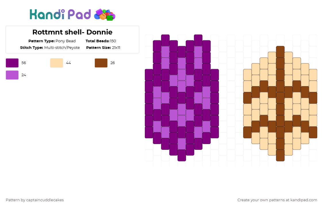 Rottmnt shell- Donnie - Pony Bead Pattern by vixcore on Kandi Pad - pink,teenage mutant ninga turtle,tv show,cartoon,turtle