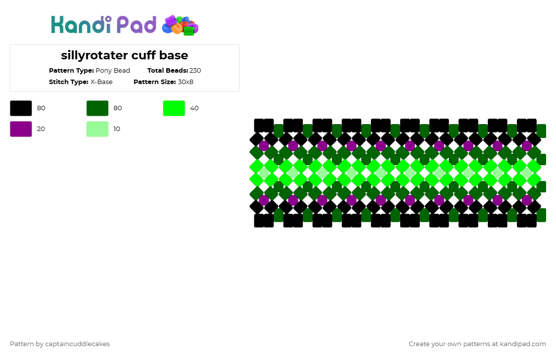 sillyrotater cuff base - Pony Bead Pattern by vixcore on Kandi Pad - green