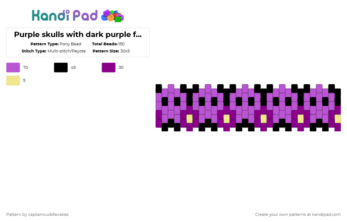 Purple skulls with dark purple flowers - Pony Bead Pattern by bookix on Kandi Pad - pink,flowers,skulls,purple,dark purple,silly,black