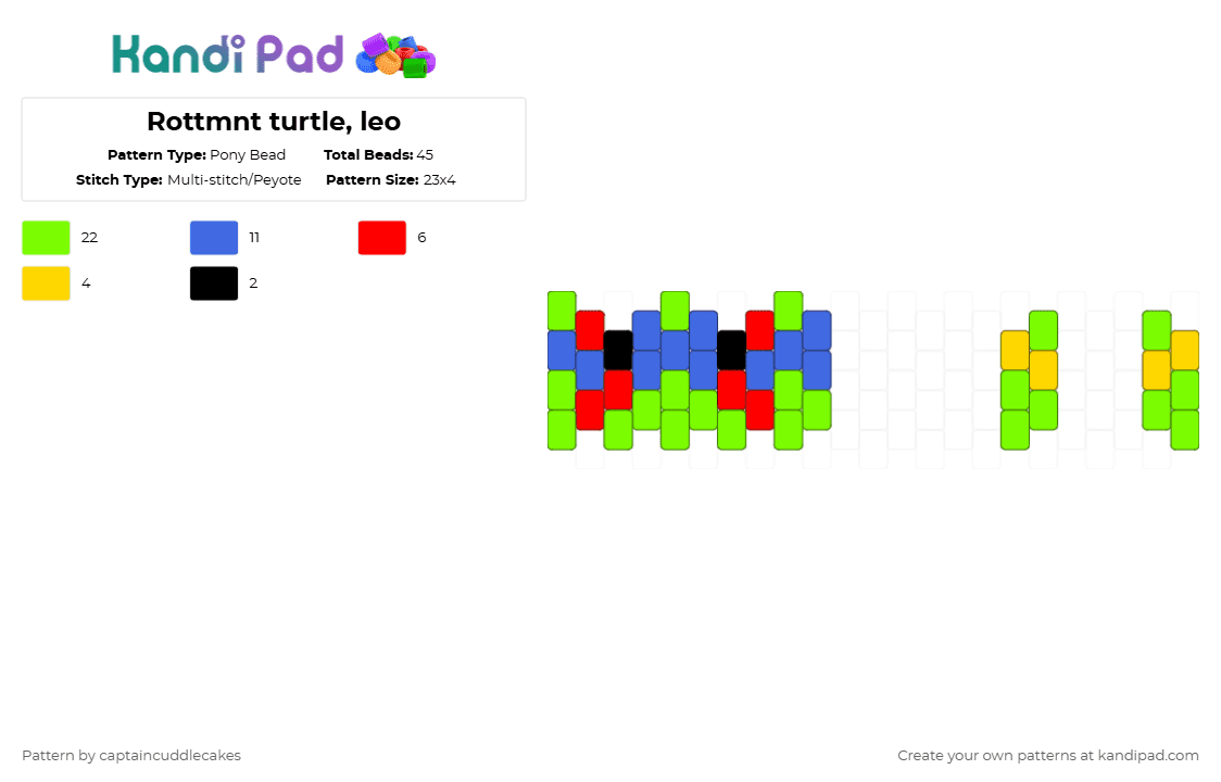 Rottmnt turtle, leo - Pony Bead Pattern by vixcore on Kandi Pad - green,blue,turtle,teenage mutant ninja turtles,tv show,cartoon