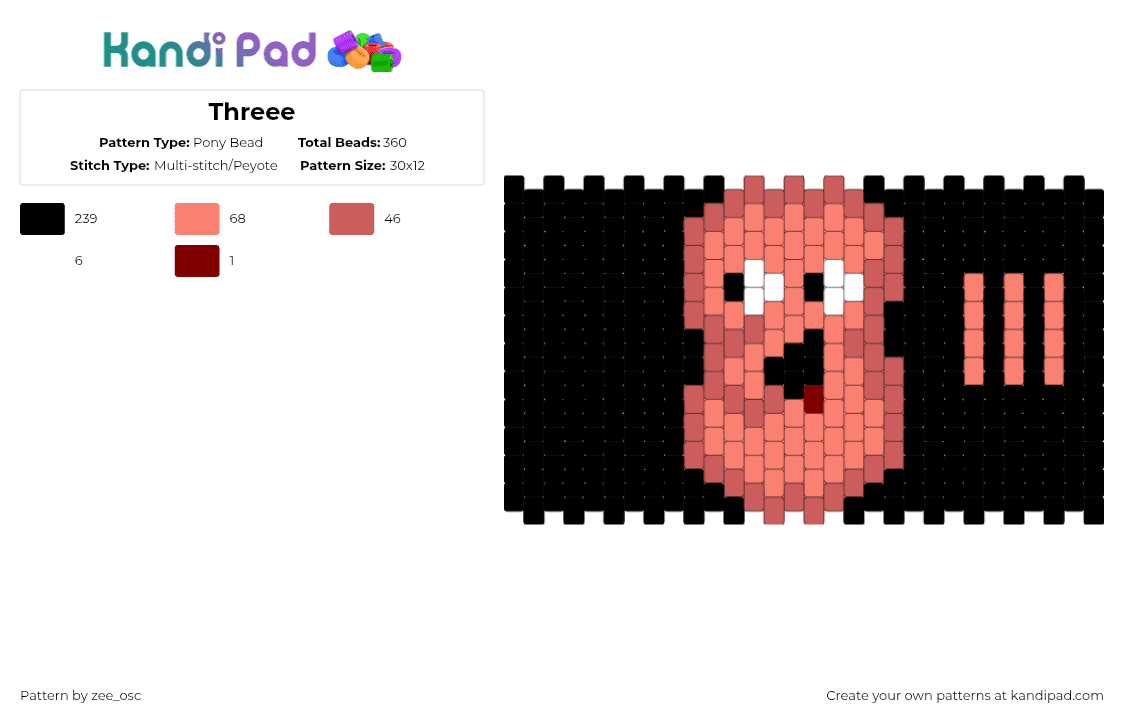Threee - Pony Bead Pattern by vixcore on Kandi Pad - black,orange,red