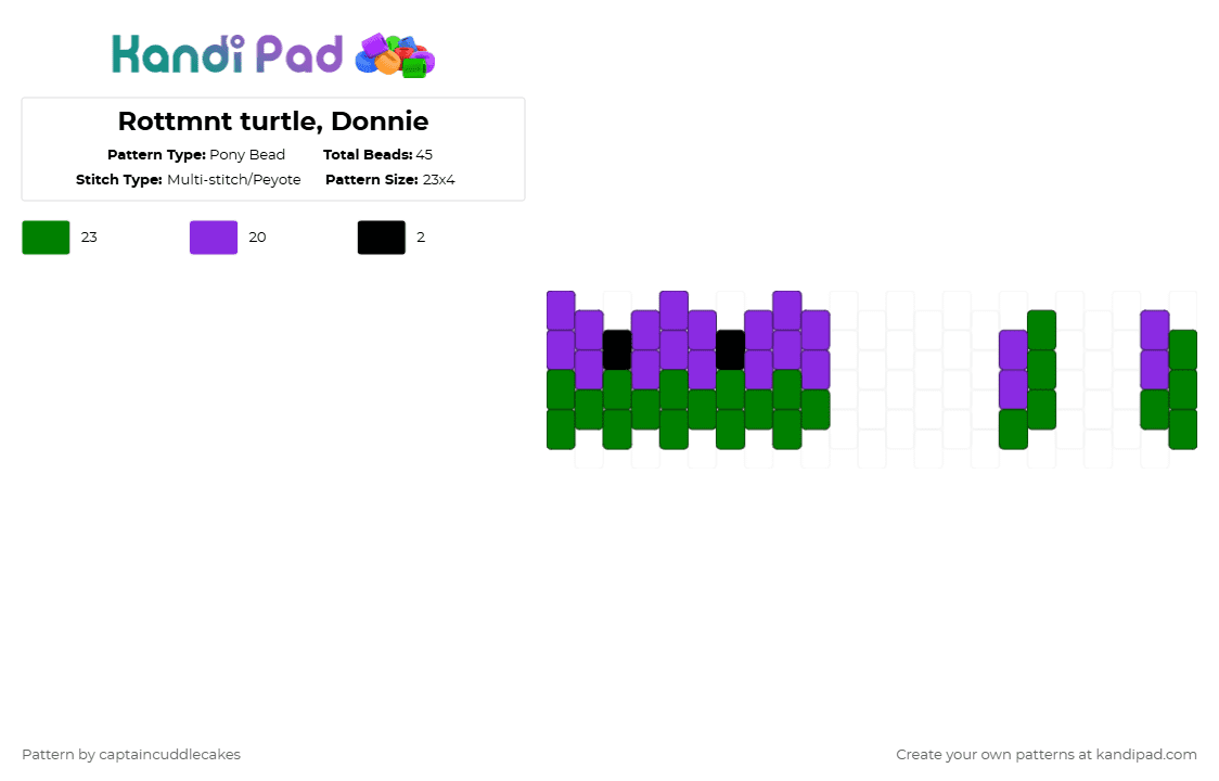 Rottmnt turtle, Donnie - Pony Bead Pattern by vixcore on Kandi Pad - green,purple,turtle,teenage mutant ninja turtles,tv show,cartoon