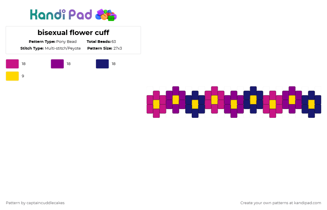 bisexual flower cuff - Pony Bead Pattern by bookix on Kandi Pad - pink