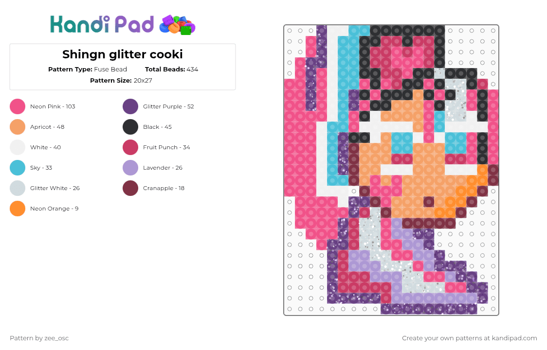 Shingn glitter cooki - Fuse Bead Pattern by bookix on Kandi Pad - pink