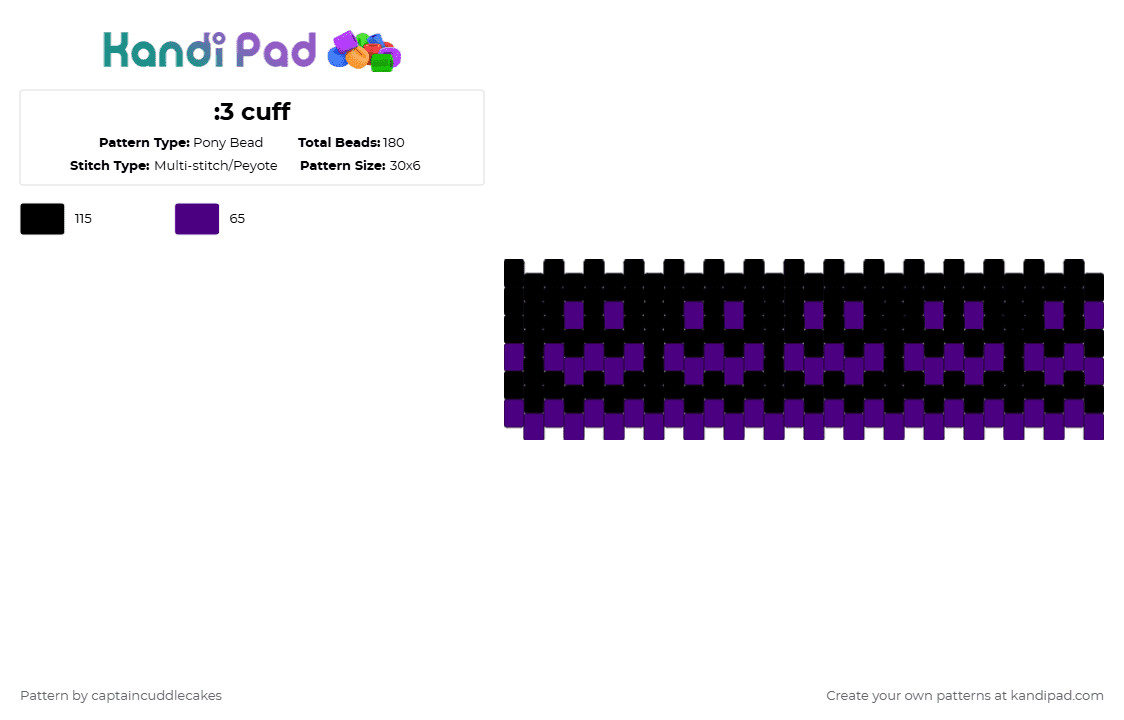 :3 cuff - Pony Bead Pattern by vixcore on Kandi Pad - black,purple,silly