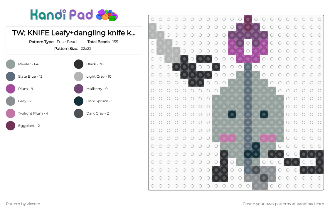 TW; KNIFE Leafy+dangling knife keychain - Fuse Bead Pattern by vixcore on Kandi Pad - gray,leafy,bfdia,bfdi,bfb,tpot,leafster,yoyleberry,sharpknife