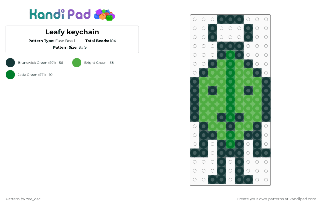 Leafy keychain - Fuse Bead Pattern by vixcore on Kandi Pad - green,black