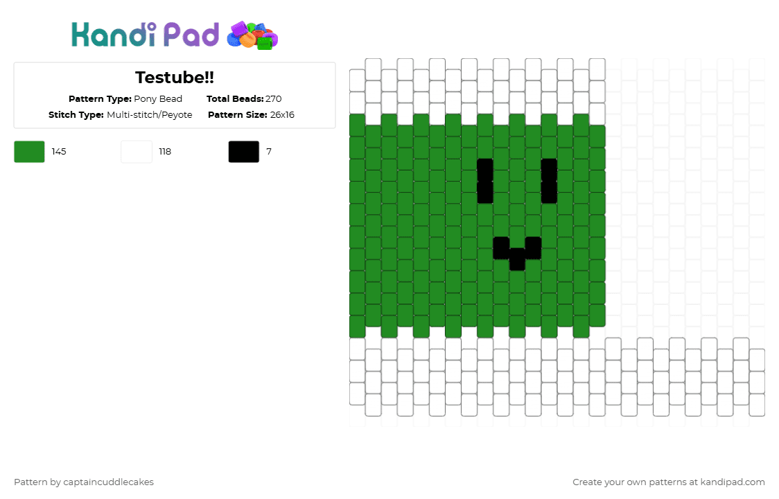 Testube!! - Pony Bead Pattern by vixcore on Kandi Pad - green,white,inanimate insanity,osc,object shows,ii