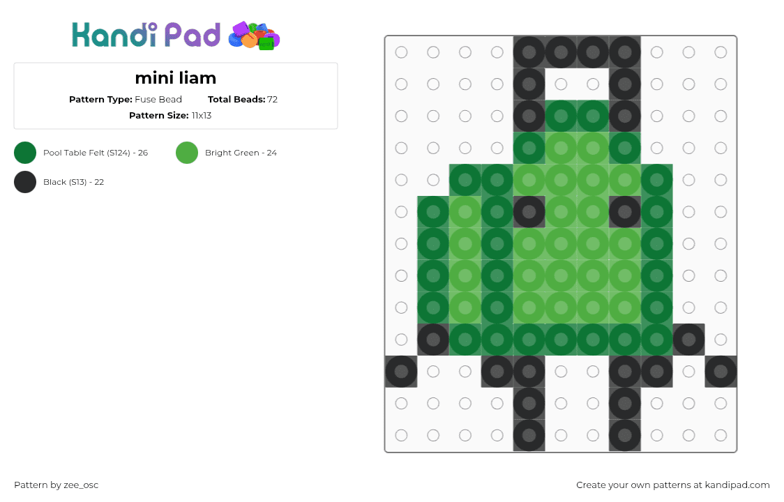 mini liam - Fuse Bead Pattern by vixcore on Kandi Pad - green,black