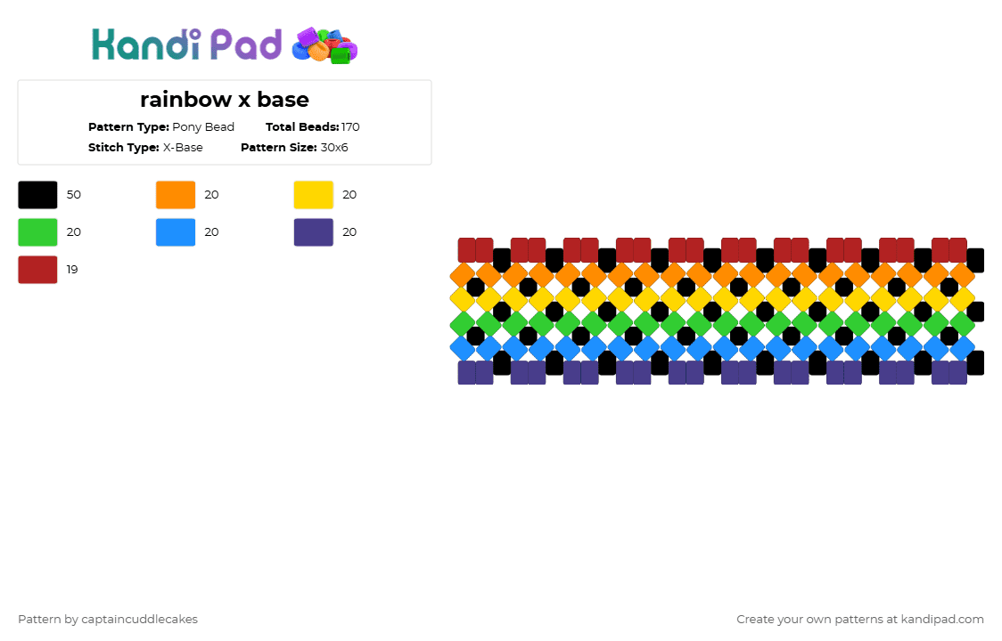 Rainbow x base - Pony Bead Pattern by vixcore on Kandi Pad - orange,green,purple,colorful,freaky,silly,rainbow