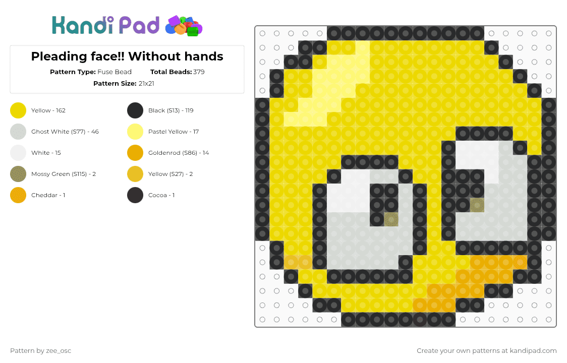 Pleading face!! Without hands - Fuse Bead Pattern by vixcore on Kandi Pad - yellow